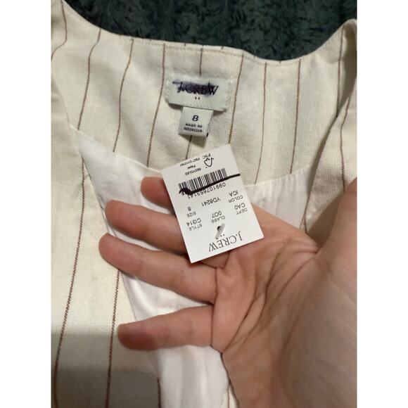 NWT J.Crew Size 8 Striped linen-blend vest ivory camel Off-White Causal 5 Button - Picture 5 of 9